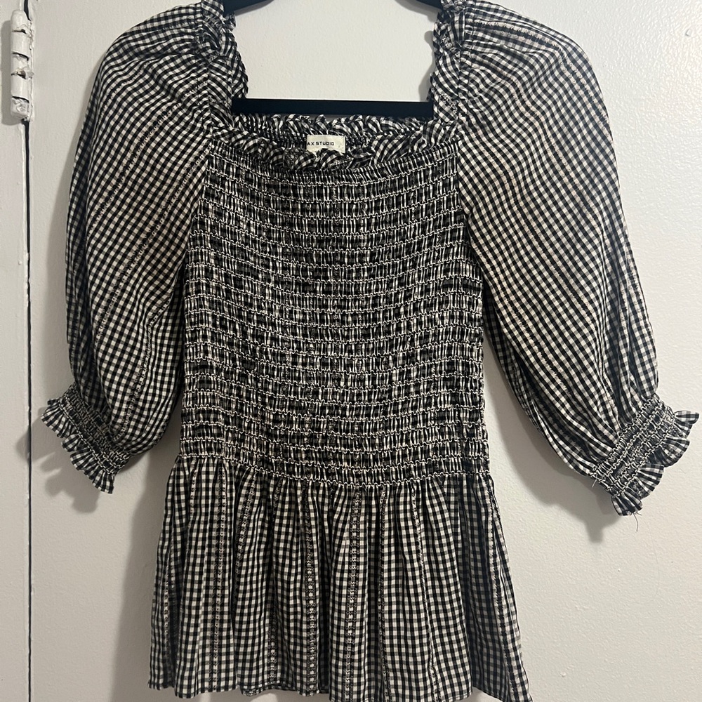 Max Studio Black and White Checkered Blouse
